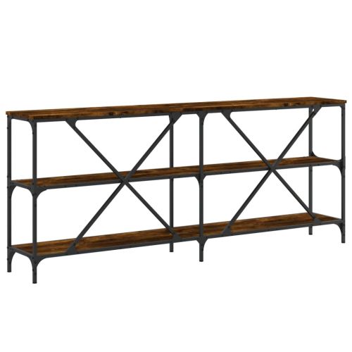 Конзолна маса опушен дъб 180x30x75 см инженерно дърво и желязо