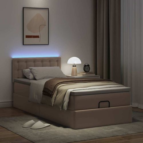Османска легло с матраци&LED, капучино 90x190см изкуствена кожа