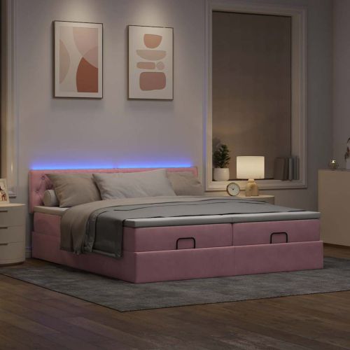 Османска легло с матраци и LED, розово, 200x200 см, кадифе
