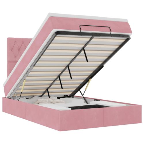 Османска легло с матраци и LED, розово, 120x200 см, кадифе