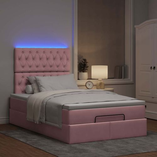 Османска легло с матраци и LED, розово, 120x200 см, кадифе