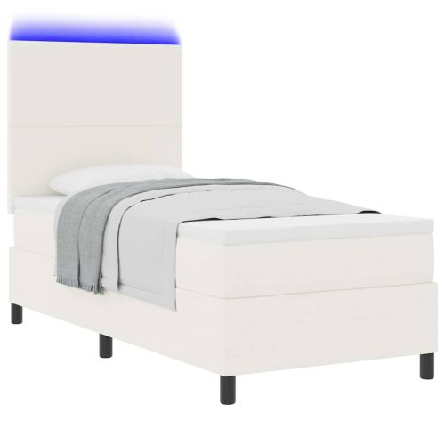 LED кутия за пружини с легло Слонова кост и бяло 90 x 190 cm