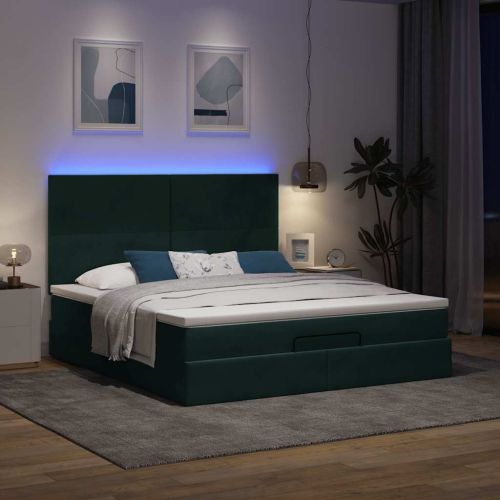 Османска легло с матраци и LED, тъмнозелено, 160x200 см, кадифе