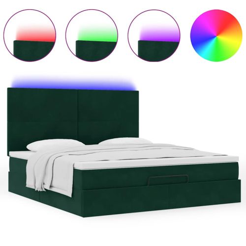 Османска легло с матраци и LED, тъмнозелено, 160x200 см, кадифе