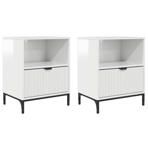 Нощен шкаф 2 pcs Бяло Със Силен Гланц 49 x 36 x 61 см
