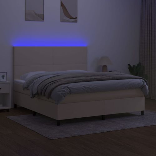 Боксспринг легло с матрак и LED, кремаво, 160x200 см, плат