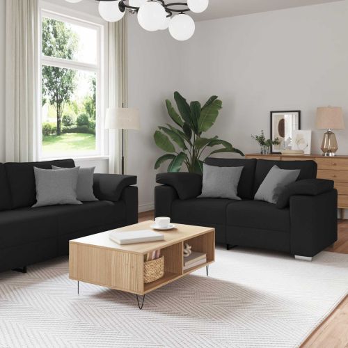 Диван 3 pcs Черно 219 x 80 x 82 см Ленена смесена тъкан