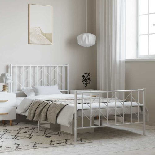 Метална рамка за легло с горна и долна табла, бяла, 100x200 см