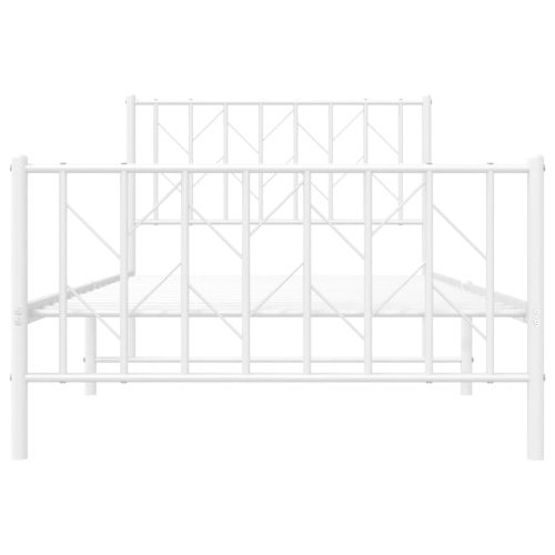 Метална рамка за легло с горна и долна табла, бяла, 100x200 см