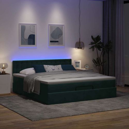 Османска легло с матрак и LED, тъмнозелено, 160x200 см, кадифе