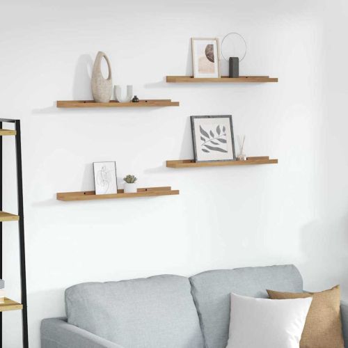 Стенен рафт с рафт 4 pcs Кафяво 60 x 9 x 3 cm Инженерно дърво