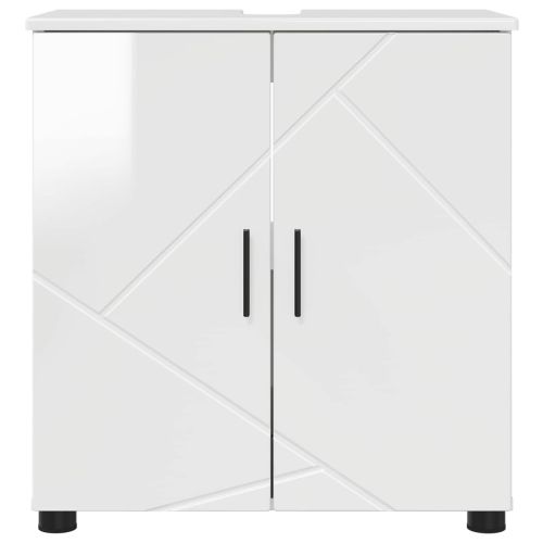 Шкаф за баня със съхранение Лъскаво бяло 61 x 35 x 64 см