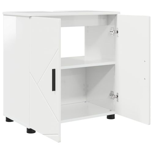 Шкаф за баня със съхранение Лъскаво бяло 61 x 35 x 64 см