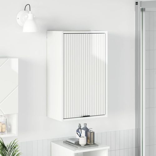 Шкаф за баня Монтиране на стена Лъскаво бяло 39 x 23,5 x 65 см