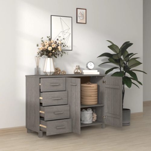 Сайдборд HAMAR, светлосив, 113x40x80 см, борово дърво масив