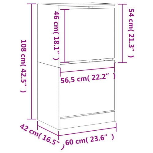 Шкаф за обувки с 2 флип чекмеджета бетонно сив 60x42x108 см