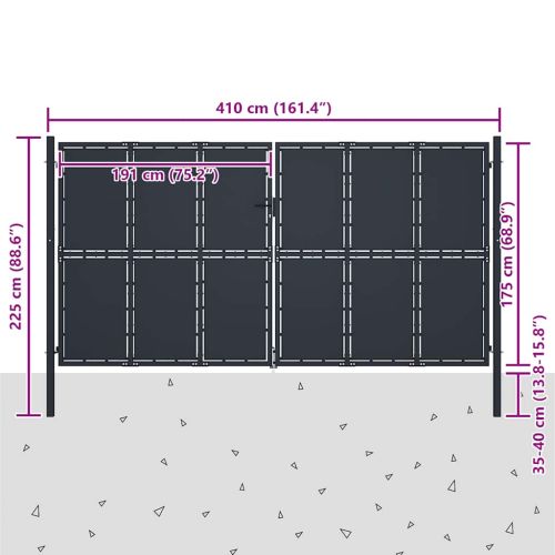 Градинска порта от стомана 400x175 см, антрацит