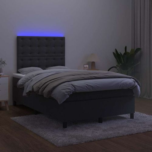 Боксспринг легло с матрак и LED, черно, 120x190 см, кадифе