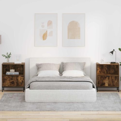 Нощен шкаф 2 pcs Опушен дъб 49 x 36 x 61 см Инженерно дърво