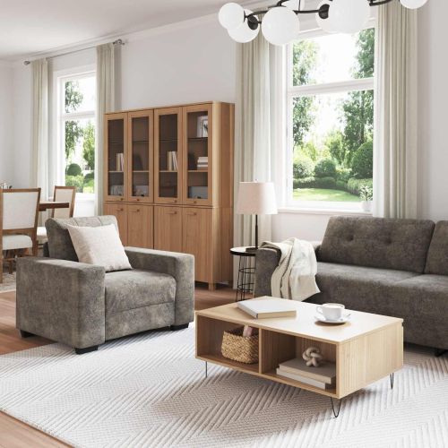 Диван 3 pcs Тъмен сив 221 x 80 x 80 см Ленена смесена тъкан