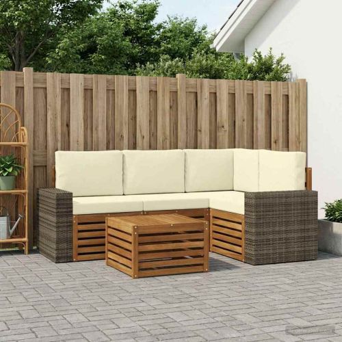 Комплект дивани за открито 5 pcs Натурален и Крема
