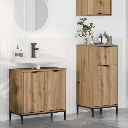 Комплект мебели за баня 2 pcs Дъб Конструирано дърво и метал.