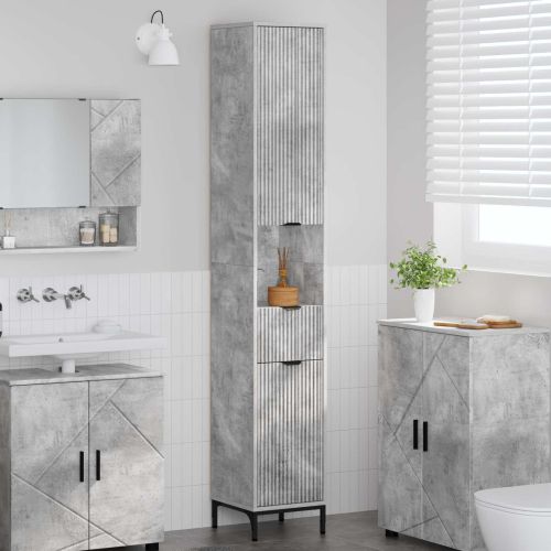Шкаф за баня с чекмедже Циментено сиво 31,5 x 33 x 190 см