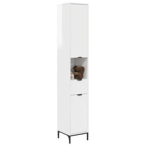 Шкаф за баня с чекмедже с врата Лъскаво бяло 31,5 x 33 x 190 см