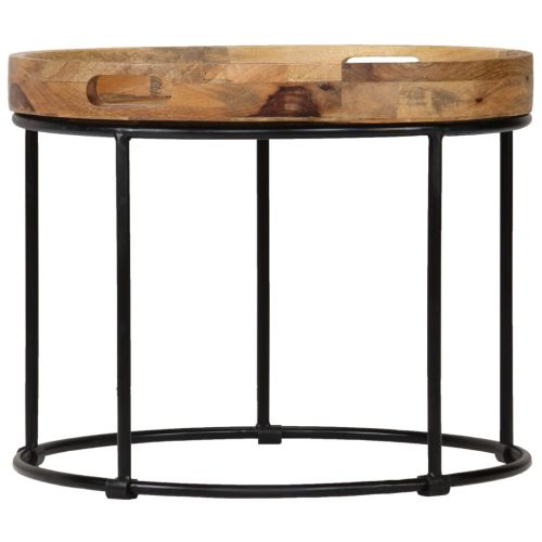 Маса за кафе, мангово дърво масив и стомана, 50x40 см