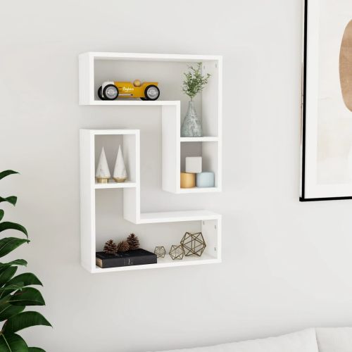 Стенни рафтове, 2 бр, бели, 50x15x50 см, инженерно дърво
