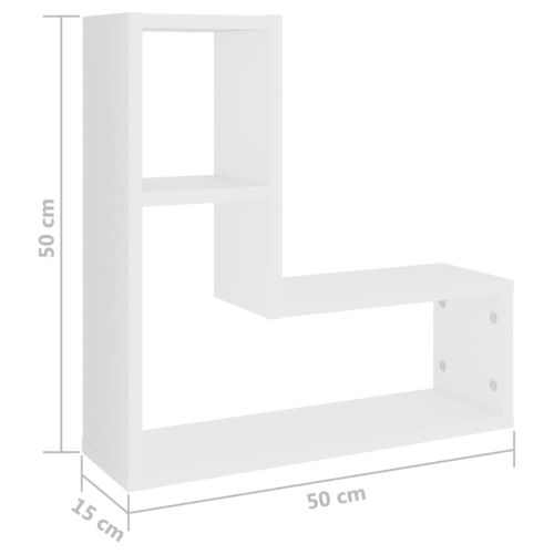 Стенни рафтове, 2 бр, бели, 50x15x50 см, инженерно дърво