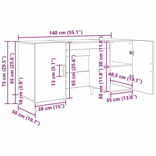Бюро с рафт с врата Черния дъб 140 x 50 x 75 см Инженерно дърво