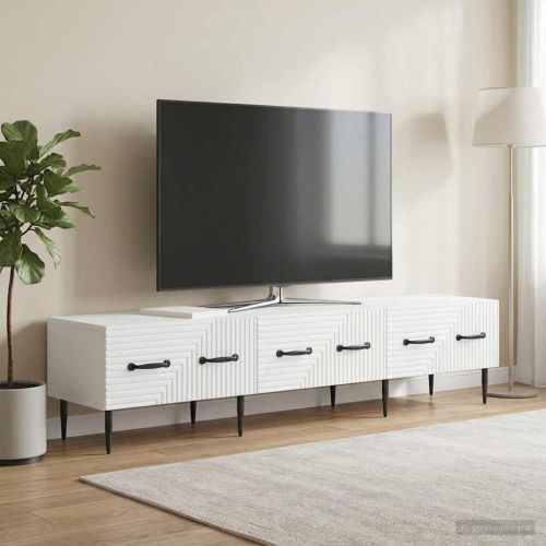 ТВ шкаф с чекмедже Бяло 147 x 34,5 x 30 см Инженерна дървесина