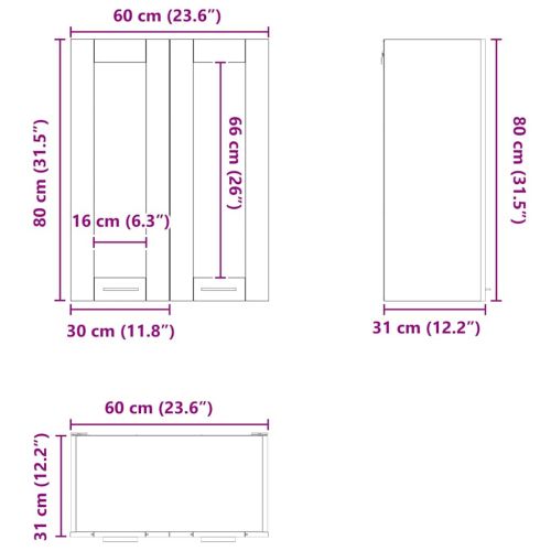 Висящ шкаф с врата Сив Сонома 60 x 31 x 80 см Инженерно дърво