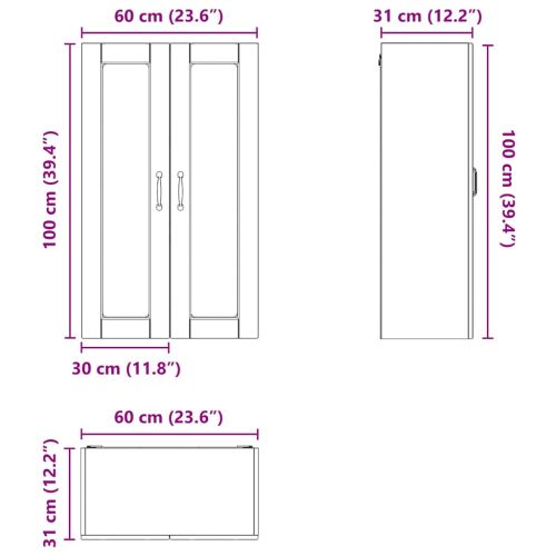 Стенен стъклен шкаф PORTO Кафяв дъб 60 x 31 x 100 см