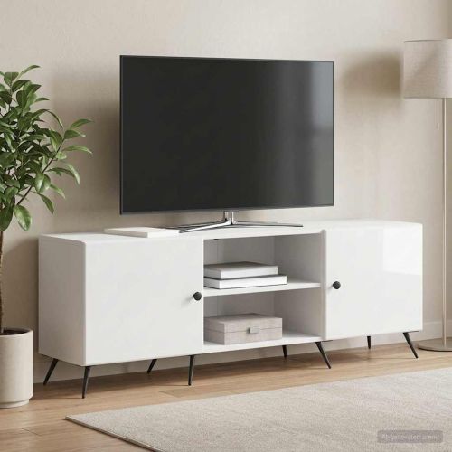 ТВ шкаф Бял гланц 150 x 31 x 50 см Инженерна дървесина