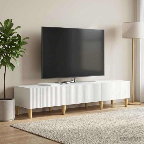 ТВ шкаф Бял гланц 147 x 34,5 x 30 см Инженерна дървесина