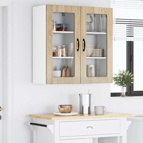 Стенен стъклен шкаф LUCCA 2 pcs Дъб сонома 40 x 31 x 80 см
