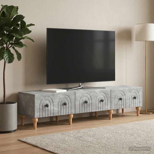 ТВ шкаф Бетонно сиво 147 x 34,5 x 30 см Инженерна дървесина