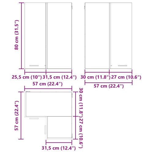 Висящ шкаф Димящ дъб и бяло 57 x 57 x 80 см Инженерно дърво