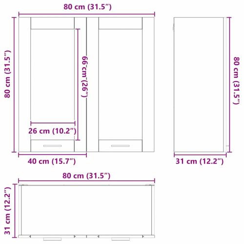 Висящ шкаф с врата Черния дъб 80 x 31 x 80 см Инженерно дърво