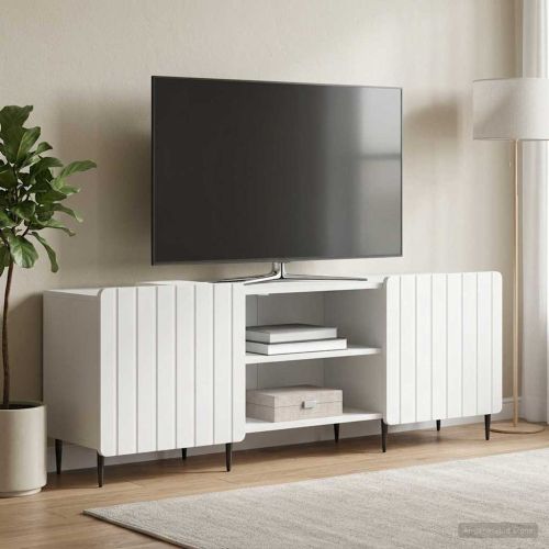ТВ шкаф Бяло 150 x 31 x 52 см Инженерна дървесина