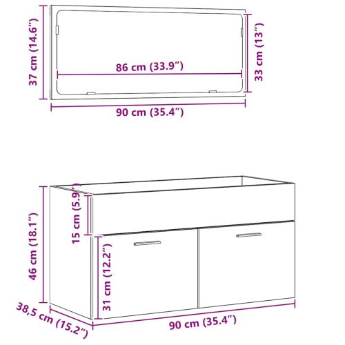 Комплект мебели за баня 2 pcs Черния дъб Инженерно дърво