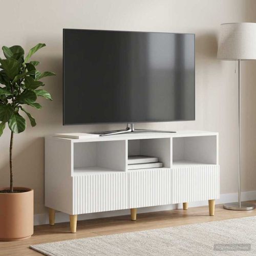 ТВ шкаф Бял гланц 102 x 34,5 x 50 см Инженерна дървесина