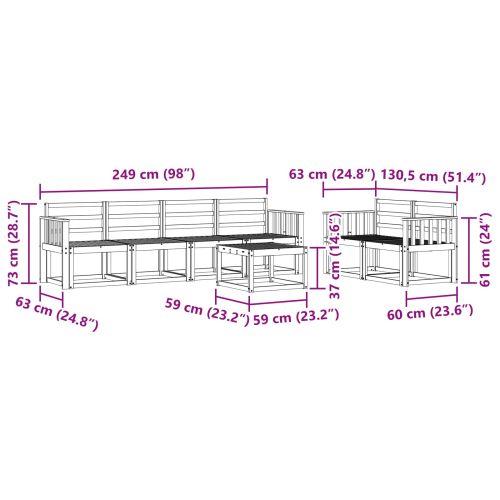 Комплект дивани за открито 7 pcs Бяло 59 x 59 x 37 см
