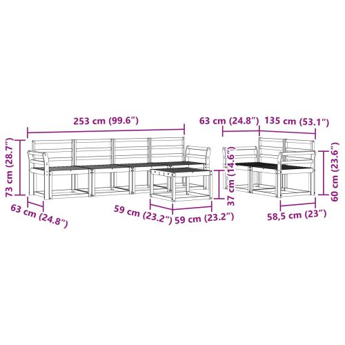 Комплект дивани за открито 7 pcs Бяло 59 x 59 x 37 см