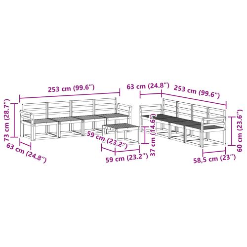 Комплект дивани за открито 9 pcs Бяло 59 x 59 x 37 см