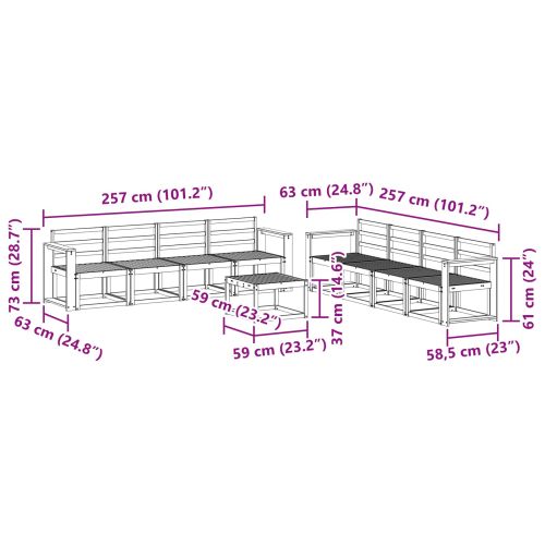 Комплект дивани за открито 9 pcs Бяло 59 x 59 x 37 см