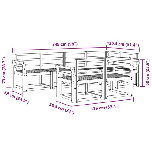 Комплект дивани за открито 7 pcs Бяло Солидно акациево дърво