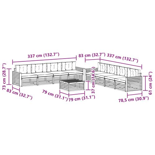 Комплект дивани за открито 9 pcs Бяло и Бежово